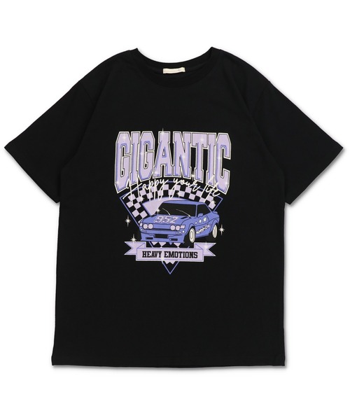SPINNS(スピンズ)の「【ゆったりシルエット】CARプリントデザイン ビッグシルエットTシャツ(Tシャツ/カットソー・レディース・スミクロ/ブラック×パープル/オートミール/ホワイト×グリーン・ONESIZE)」の3枚目の写真