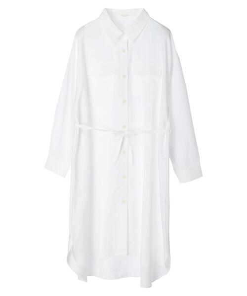 Green Parks(グリーンパークス)の「ポケット付きシャツワンピース(ワンピース・レディース・オフホワイト/ミント/キャメル・FREE)」の6枚目の写真