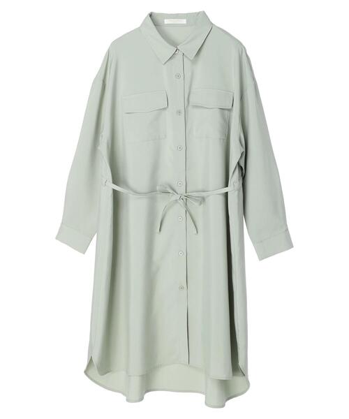 Green Parks(グリーンパークス)の「ポケット付きシャツワンピース(ワンピース・レディース・オフホワイト/ミント/キャメル・FREE)」の4枚目の写真