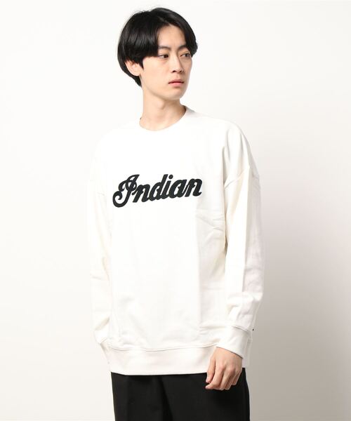 INDIAN(インディアン)の「/INDIAN/刺繍+発砲プリント オーバーサイズトレーナー(スウェット・メンズ・ブラック/オフホワイト/グレイッシュベージュ/グリーン・MEDIUM/LARGE/X-LARGE)」の2枚目の写真