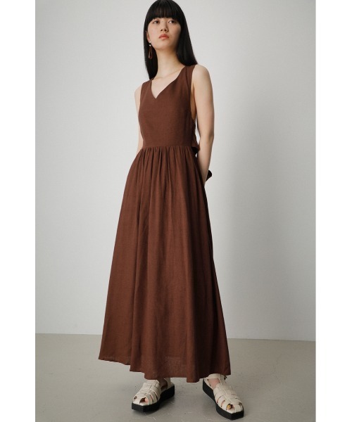 関税込【S Max Mara】Piegaバックリボン フレアワンピース502 キャンバスバックボタンフレアワンピース（マキシ・ロング