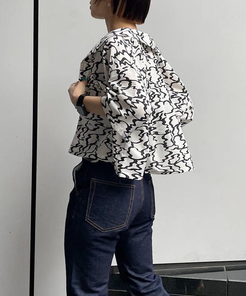 PAGEBOY（ページボーイ）の「ショート開襟アソートシャツ（シャツ/ブラウス・レディース・オフホワイト/ブラック/ブラック系その他/ターコイズブルー・FREE）」の12枚目の写真