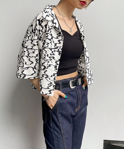 PAGEBOY（ページボーイ）の「ショート開襟アソートシャツ（シャツ/ブラウス・レディース・オフホワイト/ブラック/ブラック系その他/ターコイズブルー・FREE）」の13枚目の写真