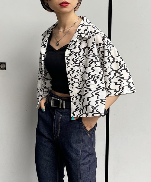 PAGEBOY（ページボーイ）の「ショート開襟アソートシャツ（シャツ/ブラウス・レディース・オフホワイト/ブラック/ブラック系その他/ターコイズブルー・FREE）」の14枚目の写真