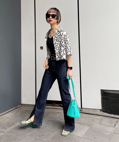 PAGEBOY（ページボーイ）の「ショート開襟アソートシャツ（シャツ/ブラウス・レディース・オフホワイト/ブラック/ブラック系その他/ターコイズブルー・FREE）」の16枚目の写真