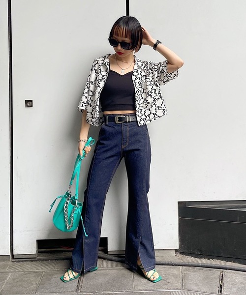 PAGEBOY（ページボーイ）の「ショート開襟アソートシャツ（シャツ/ブラウス・レディース・オフホワイト/ブラック/ブラック系その他/ターコイズブルー・FREE）」の17枚目の写真