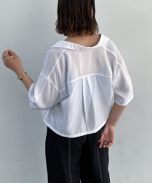 PAGEBOY（ページボーイ）の「ショート開襟アソートシャツ（シャツ/ブラウス・レディース・オフホワイト/ブラック/ブラック系その他/ターコイズブルー・FREE）」の5枚目の写真