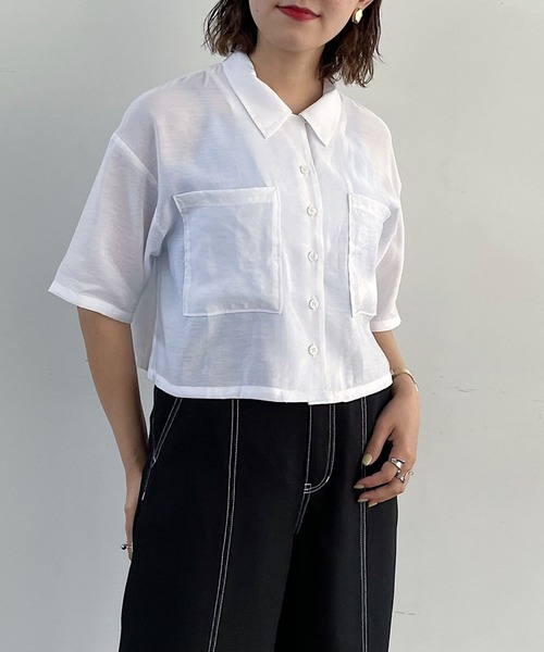 PAGEBOY（ページボーイ）の「ショート開襟アソートシャツ（シャツ/ブラウス・レディース・オフホワイト/ブラック/ブラック系その他/ターコイズブルー・FREE）」の6枚目の写真