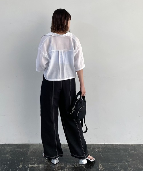 PAGEBOY（ページボーイ）の「ショート開襟アソートシャツ（シャツ/ブラウス・レディース・オフホワイト/ブラック/ブラック系その他/ターコイズブルー・FREE）」の8枚目の写真