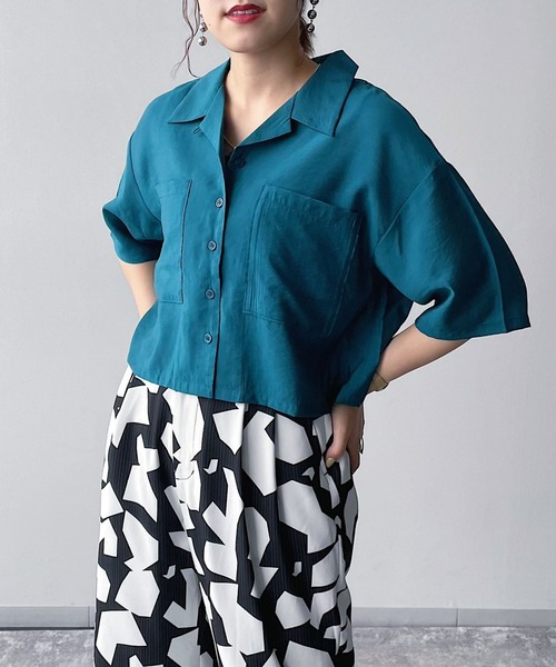 PAGEBOY（ページボーイ）の「ショート開襟アソートシャツ（シャツ/ブラウス・レディース・オフホワイト/ブラック/ブラック系その他/ターコイズブルー・FREE）」の18枚目の写真