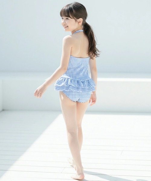 Catherine Cottage(キャサリンコテージ)の「ワッフルライクギンガムスイムワンピース(水着・キッズ・サックスブルー系1/サックスブルー系2/ピンク系2/ブラック系1/ピンク系1/ブラック系2・140/130/110/120)」の17枚目の写真