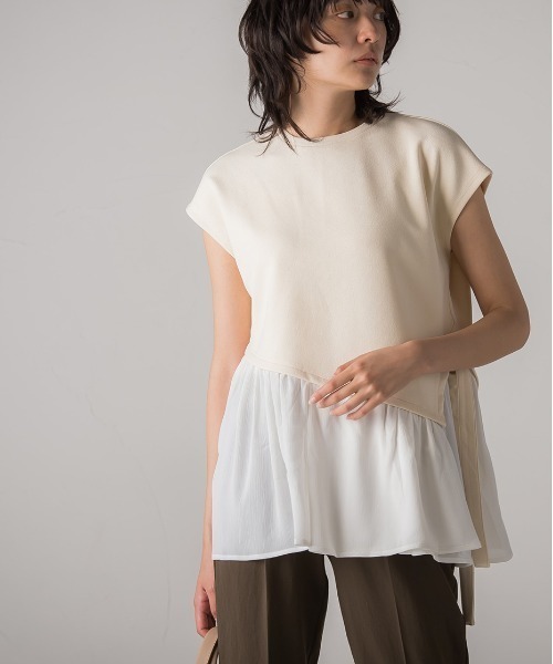 socolla（ソコラ）の「【socolla】楊柳アシメヘムドッキングプルオーバー（Tシャツ/カットソー・レディース・ベージュ/ピンク/ブルー/ブラウン/グレー・M）」の4枚目の写真