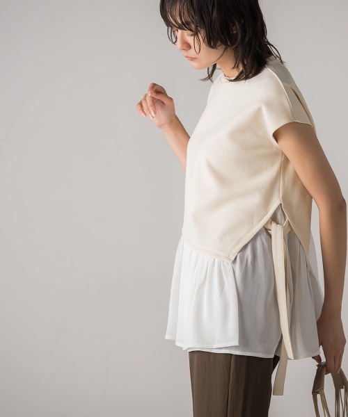 socolla（ソコラ）の「【socolla】楊柳アシメヘムドッキングプルオーバー（Tシャツ/カットソー・レディース・ベージュ/ピンク/ブルー/ブラウン/グレー・M）」の13枚目の写真