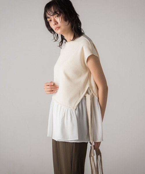 socolla（ソコラ）の「【socolla】楊柳アシメヘムドッキングプルオーバー（Tシャツ/カットソー・レディース・ベージュ/ピンク/ブルー/ブラウン/グレー・M）」の14枚目の写真