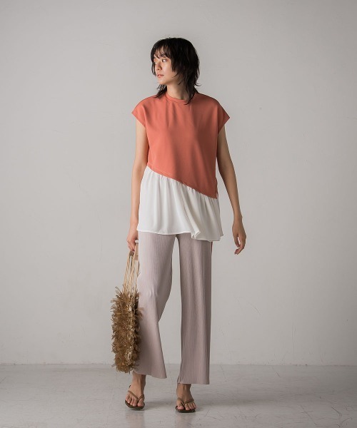 socolla（ソコラ）の「【socolla】楊柳アシメヘムドッキングプルオーバー（Tシャツ/カットソー・レディース・ベージュ/ピンク/ブルー/ブラウン/グレー・M）」の15枚目の写真