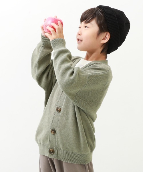 devirock(デビロック)の「綿100% 洗える ビッグシルエット コットンニットカーディガン(カーディガン/ボレロ・キッズ・ブラック/ベージュ/ライトブラウン/ライトカーキ/杢グレー/ヘザーチャコール・110cm/100cm/120cm/130cm/140cm/150cm/160cm)」の6枚目の写真