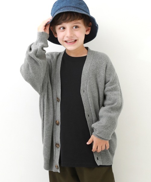 devirock(デビロック)の「綿100% 洗える ビッグシルエット コットンニットカーディガン(カーディガン/ボレロ・キッズ・ブラック/ベージュ/ライトブラウン/ライトカーキ/杢グレー/ヘザーチャコール・110cm/100cm/120cm/130cm/140cm/150cm/160cm)」の3枚目の写真