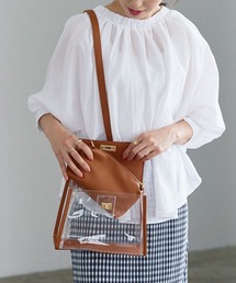 インナーポーチ付きゴールド金具フラップクリアバッグ