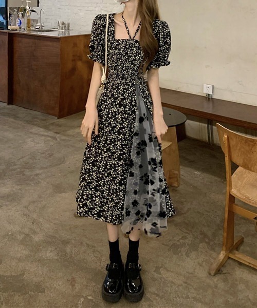 I Dare レース切替花柄モノトーンワンピース ワンピース I Dare アイディア のファッション通販 Zozotown