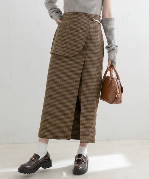 OLIVE des OLIVE（オリーブデオリーブ）の「レイヤードラップ風ビットスリットスカート（スカート・レディース・チャコールグレー/ブラック/ブラウン・FREE）」の3枚目の写真