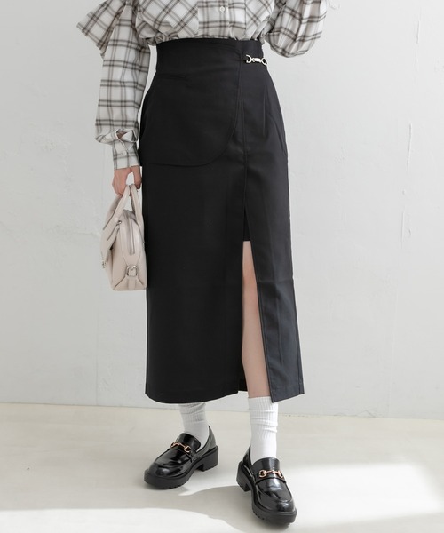 OLIVE des OLIVE（オリーブデオリーブ）の「レイヤードラップ風ビットスリットスカート（スカート・レディース・チャコールグレー/ブラック/ブラウン・FREE）」の2枚目の写真