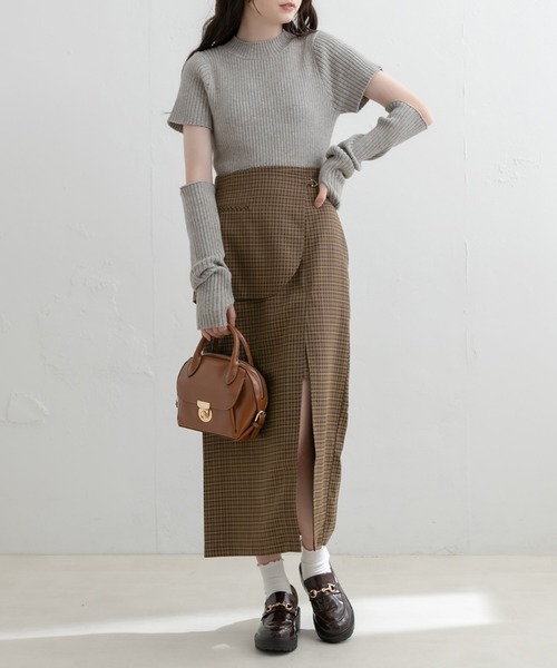 OLIVE des OLIVE（オリーブデオリーブ）の「レイヤードラップ風ビットスリットスカート（スカート・レディース・チャコールグレー/ブラック/ブラウン・FREE）」の5枚目の写真