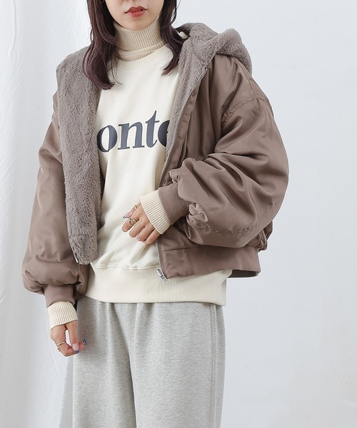 COLONY 2139(コロニートゥーワンスリーナイン)の「MA-1×ファーリバーシブルフード付ブルゾン(MA-1・レディース・ブラック/グレイッシュベージュ/カーキ・MEDIUM/LARGE/SMALL)」の20枚目の写真