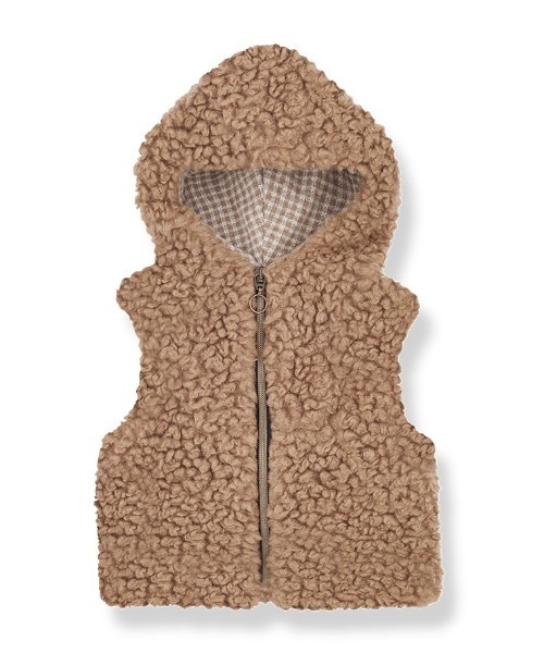 1 + in the family（ワンモア イン ザ ファミリー）の「1+ in the family / ボア フーディー ベスト（ベスト・キッズ・グレー/キャメル・12M/18M/24M/36M/48M）」の6枚目の写真