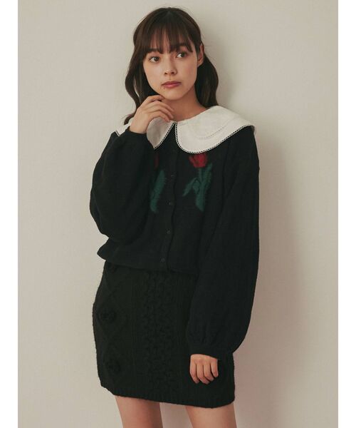merry jenny（メリージェニー）の「二輪のチューリップカーディガン（カーディガン/ボレロ・レディース・ブラック/アイボリー/レッド・FREE）」の5枚目の写真