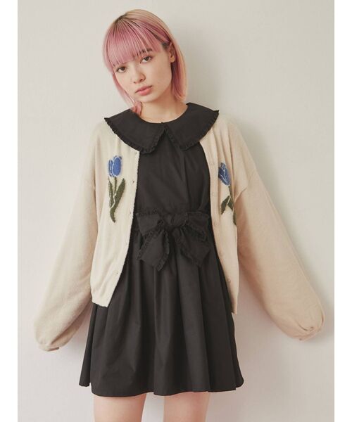 merry jenny（メリージェニー）の「二輪のチューリップカーディガン（カーディガン/ボレロ・レディース・ブラック/アイボリー/レッド・FREE）」の16枚目の写真