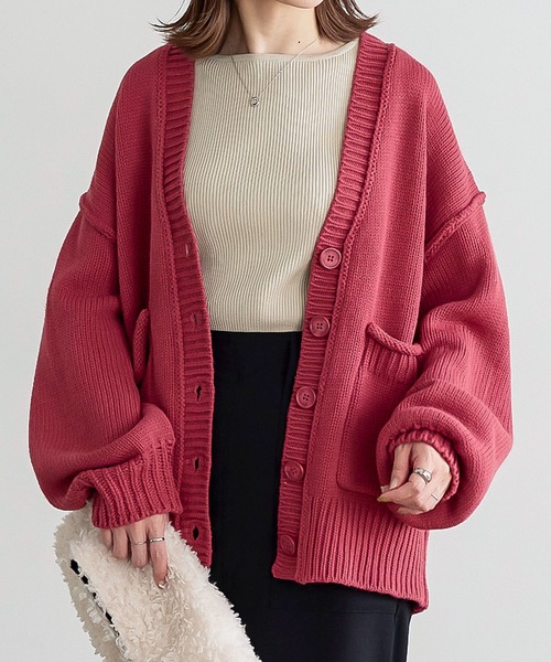 KOBE LETTUCE（コウベレタス）の「ポケット付きチュニック丈ニットカーディガン（カーディガン/ボレロ・レディース・ブラック/パープル/ピンク/ブルー/ベージュ系・FREE）」の5枚目の写真