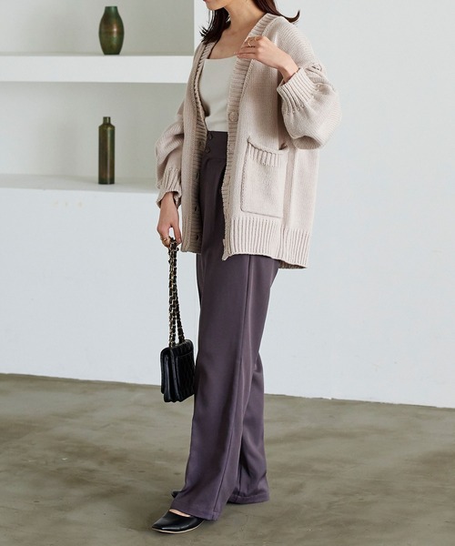 KOBE LETTUCE（コウベレタス）の「ポケット付きチュニック丈ニットカーディガン（カーディガン/ボレロ・レディース・ブラック/パープル/ピンク/ブルー/ベージュ系・FREE）」の8枚目の写真