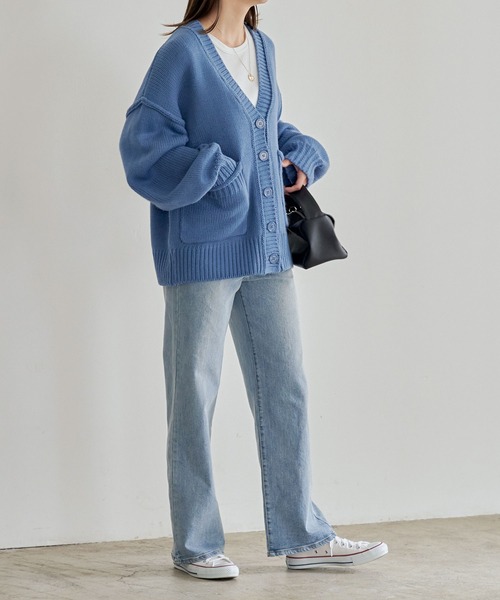 KOBE LETTUCE（コウベレタス）の「ポケット付きチュニック丈ニットカーディガン（カーディガン/ボレロ・レディース・ブラック/パープル/ピンク/ブルー/ベージュ系・FREE）」の9枚目の写真