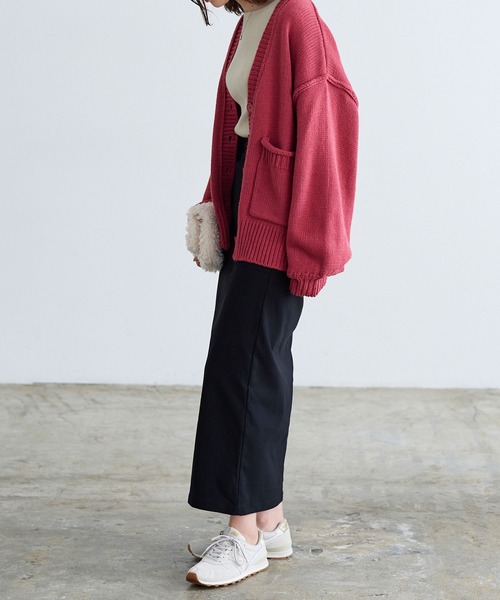 KOBE LETTUCE（コウベレタス）の「ポケット付きチュニック丈ニットカーディガン（カーディガン/ボレロ・レディース・ブラック/パープル/ピンク/ブルー/ベージュ系・FREE）」の10枚目の写真