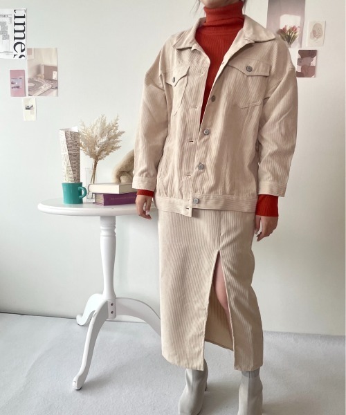 CECIL McBEE（セシルマクビー）の「コーデュロイジャケットオーバーサイズジャケット（デニムジャケット・レディース・モカ/ライトベージュ・MEDIUM/LARGE）」の5枚目の写真