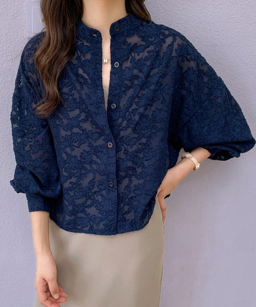 ECLIN(エクラン)の「スタンドカラーシアージャガードショートシャツ(シャツ/ブラウス・レディース・ベージュ/グリーン/ブルー/ネイビー/ホワイト/ブラック・M/L)」の20枚目の写真