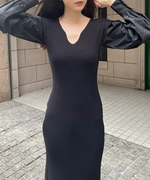 キーネックマーメイドニットワンピース