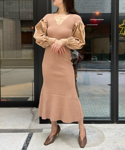 EIMY ISTOIRE(エイミーイストワール)の「キーネックマーメイドニットワンピース(ワンピース・レディース・ブラック/ベージュ/ピンク/アイボリー・FREE)」の8枚目の写真