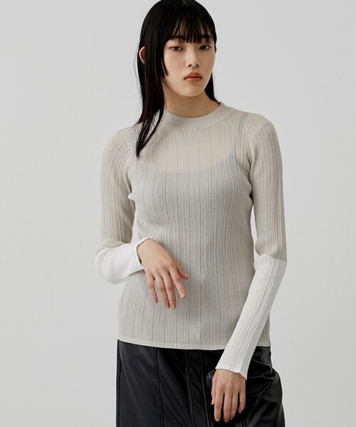 city（シティ）の「【CITY】ライトシアーランダムリブニット（ニット/セーター・レディース・ブラック/ライム/アイボリー・FREE）」の2枚目の写真