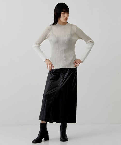 city（シティ）の「【CITY】ライトシアーランダムリブニット（ニット/セーター・レディース・ブラック/ライム/アイボリー・FREE）」の4枚目の写真