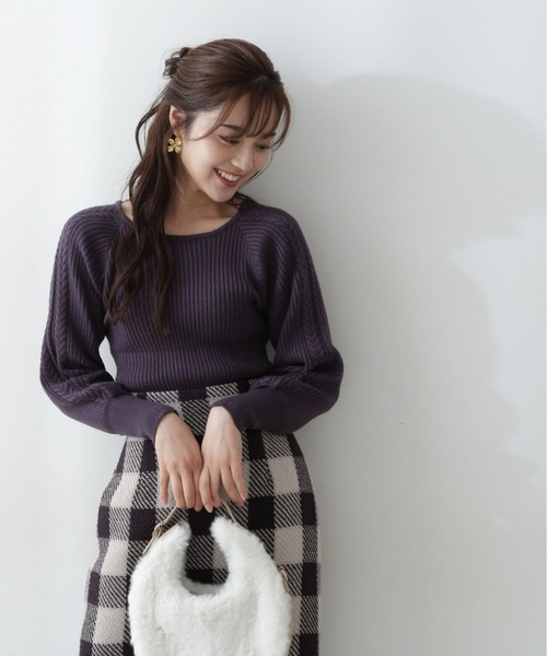 PROPORTION BODY DRESSING（プロポーションボディドレッシング）の「デコルテケーブルニット / 1212270025（ニット/セーター・レディース・グレー/グリーン/ダークグレー/ホワイト系その他・SMALL/MEDIUM）」の4枚目の写真