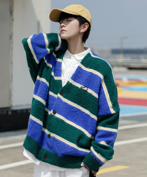 【セール】【neos -addictive design-】CONVERSE コンバース ビッグシルエット 無地＆ボーダー ワンポイント刺繍 シャギー ニット カーディガン（カーディガン/ボレロ）｜CONVERSE（コンバース） dasbusinesshemd.com