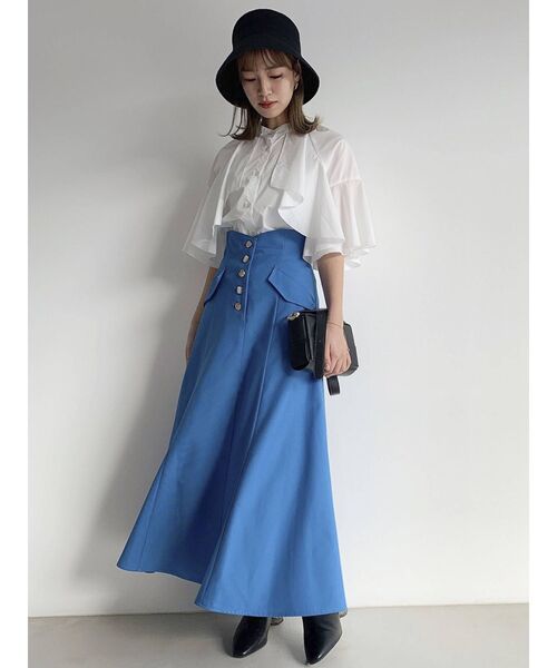 dazzlin（ダズリン）の「カーテンフリルフレアブラウス（シャツ/ブラウス・レディース・オフホワイト/パープル/グリーン・FREE）」の6枚目の写真