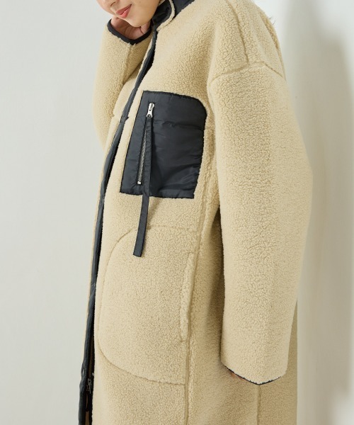 OMNES（オムネス）の「ボンディングボアロングコート（その他アウター・レディース・キャメル/ブラック/アイボリー/カーキ/モカ・MEDIUM/LARGE）」の22枚目の写真