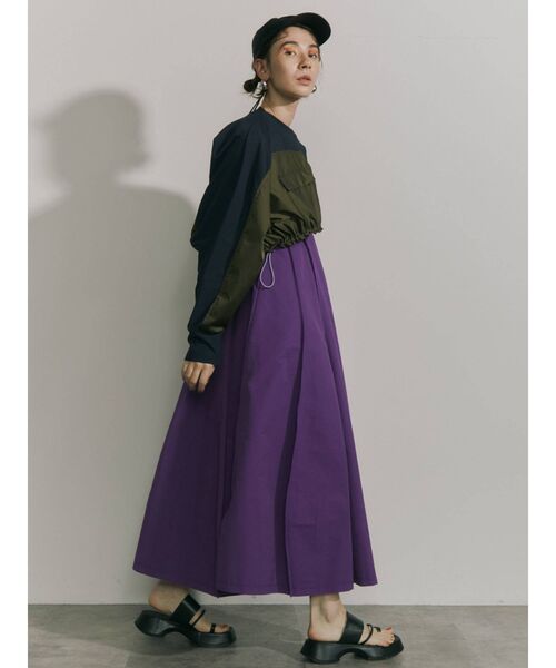 美品　UN3D.　アンスリード　アウトシームリブコンビワンピース　36　グリーン UN3D.（アンスリード）の「アウトシームリブコンビワンピース