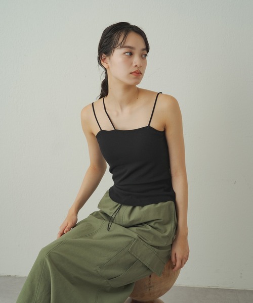 earthy（アーシー）の「earthy_オーガニックコットンカップ付き3ストラップキャミソール（キャミソール・レディース・ブラック/オフホワイト/グレー/ホワイト・S/M）」の21枚目の写真