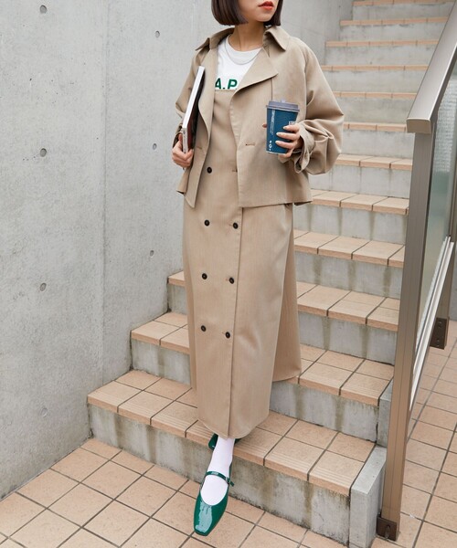 PUBLUX（パブリュクス）の「PUBLUX/パブリュクス 【3way】ショートトレンチジャケット＋キャミワンピースセットアップ（トレンチコート・レディース・ブラック/ベージュ・ﾌﾘ-）」の22枚目の写真