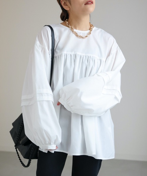 ap retro(アプレトロ)の「ボリュームスリーブチュニックブラウス バックリボンブラウス(シャツ/ブラウス・レディース・ホワイト/ブラック・FREE)」の13枚目の写真