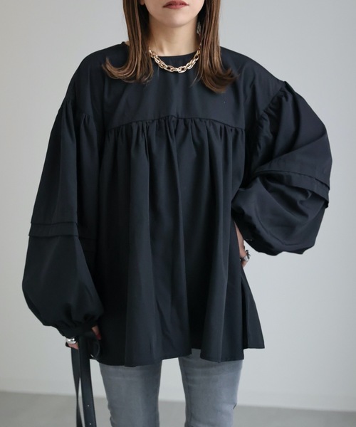 ap retro(アプレトロ)の「ボリュームスリーブチュニックブラウス バックリボンブラウス(シャツ/ブラウス・レディース・ホワイト/ブラック・FREE)」の6枚目の写真