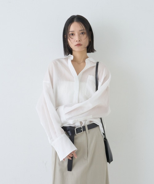 Rouge vif Anna(ルージュヴィフアンナ)の「【2026SS新作】【人気追加】バックツイストシアーシャツ/デザインシャツ/シアートップス/春服/通勤/オフィスカジュアル/バッグシャン/手洗い可能(シャツ/ブラウス・レディース・オフホワイト/ピンク/チャコールグレー/ブラウン/グリーン/ベージュ/サックスブルー/グレー/ラベンダー/グレイッシュベージュ・フリー)」の22枚目の写真